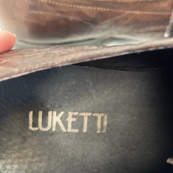 LUKETTI Mens Squared Pointed Toe Grain Leather Oxford Shoes Lace Up Brown 44 - Picture 11 of 14